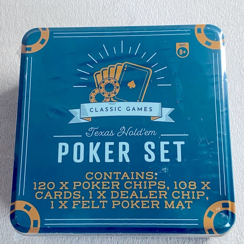 Paladone Texas Hold’em Poker Set.  Brand New in Sealed Tin. Classic Games.